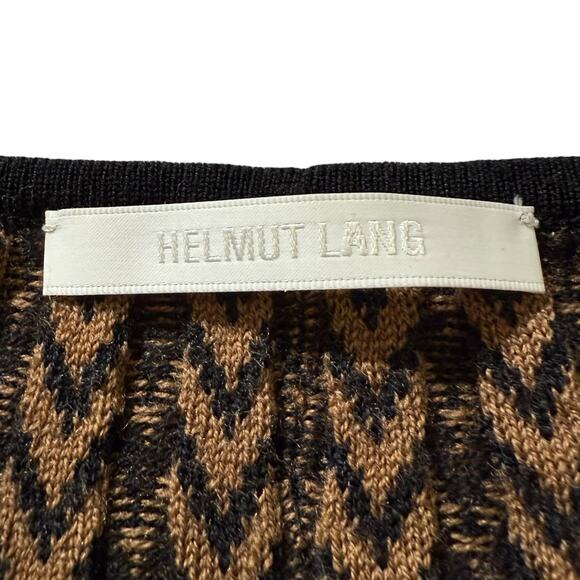 Helmut Lang Tri Color Crewneck Sweater Herringbone Merino Wool Camel Brown Small - Picture 3 of 11